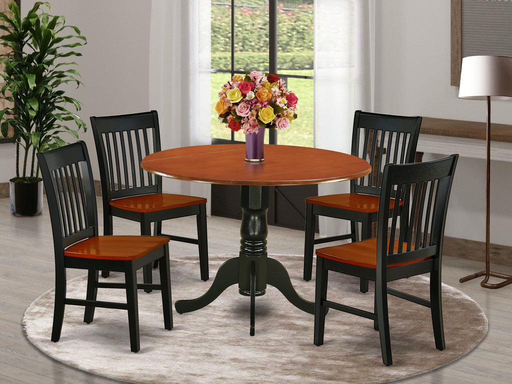 DLNO5-X5A-S 5-Piece Set Compact Table with Extendable Leaf and 4 Chairs, 42x42 Inches, Black Cherry Duo