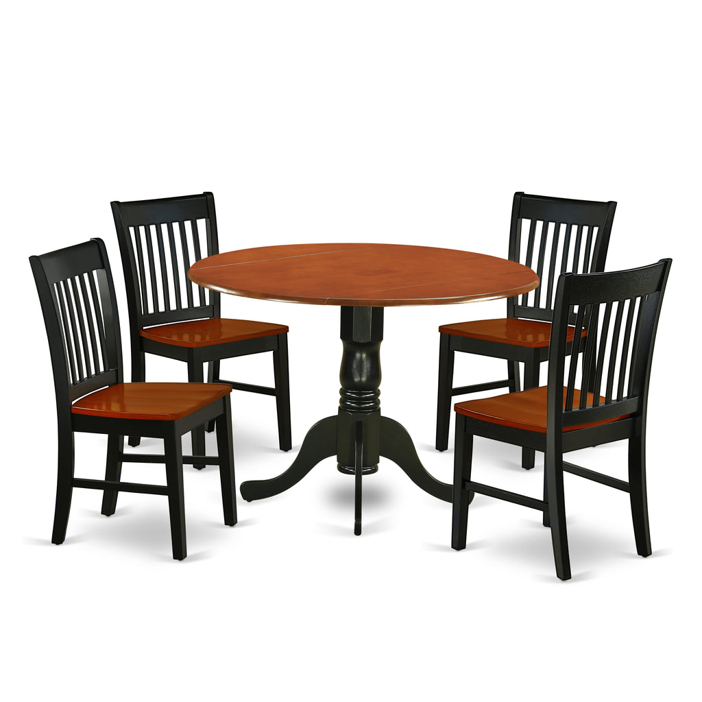 DLNO5-X5A-S 5-Piece Set Compact Table with Extendable Leaf and 4 Chairs, 42x42 Inches, Black Cherry Duo