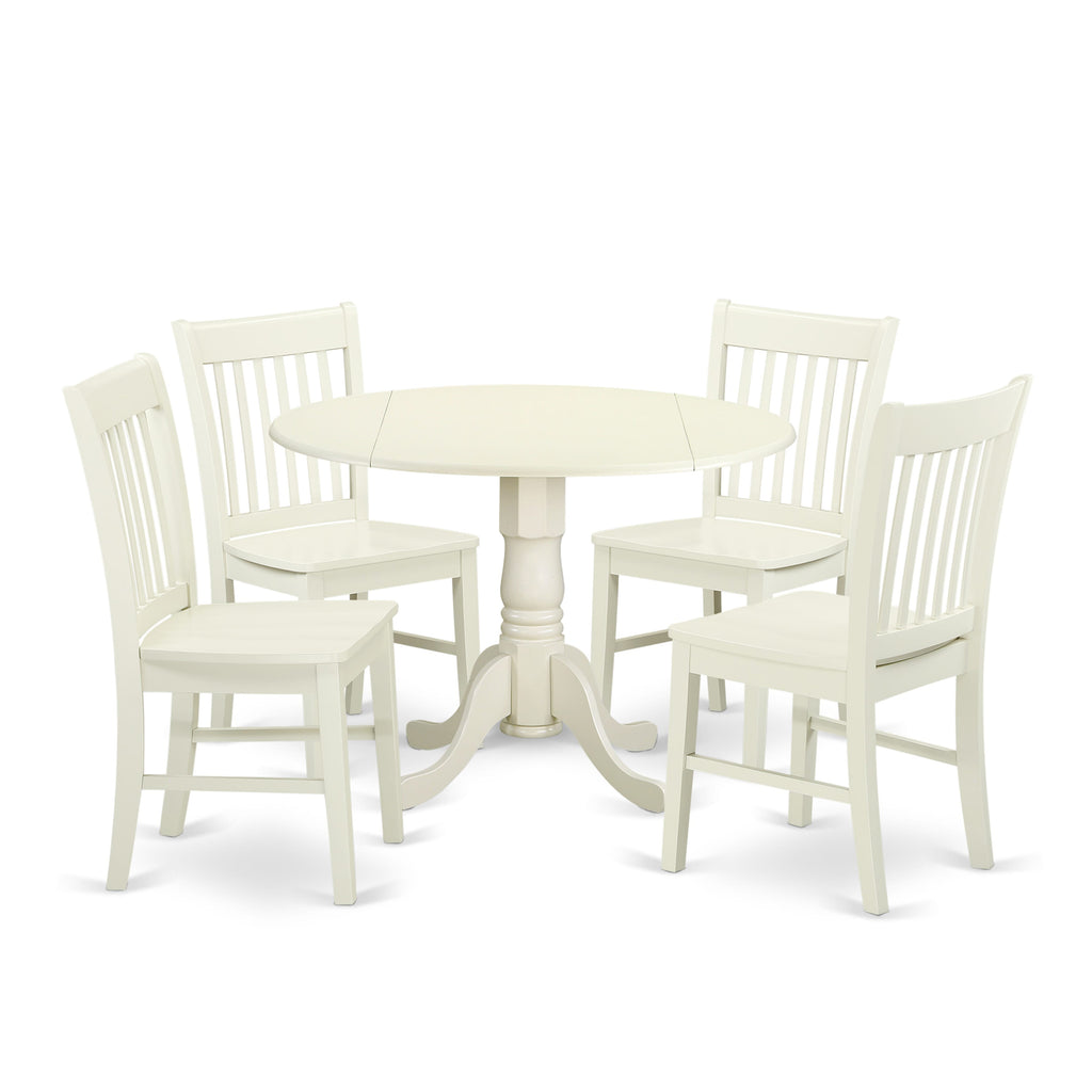 Dining Ensemble DLNO5-9L9-C Elegant 5-Piece Set with Dropleaf Table and 4 Chic Chairs, 42-Inch Linen Finish