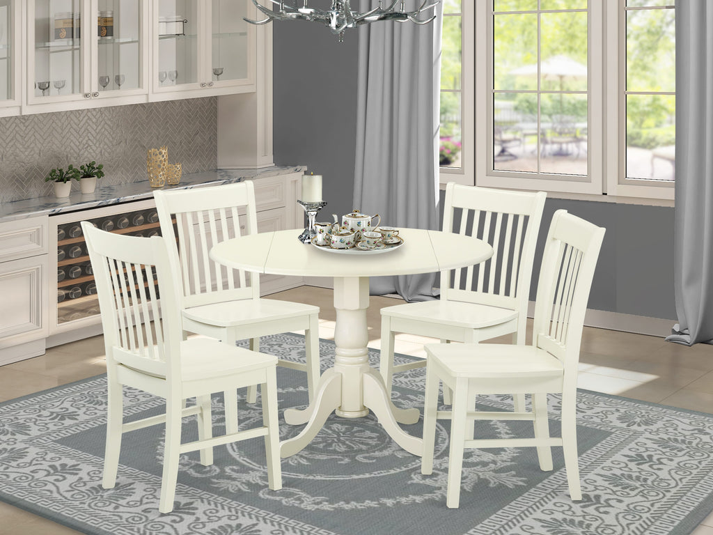 Dining Ensemble DLNO5-9L9-C Elegant 5-Piece Set with Dropleaf Table and 4 Chic Chairs, 42-Inch Linen Finish