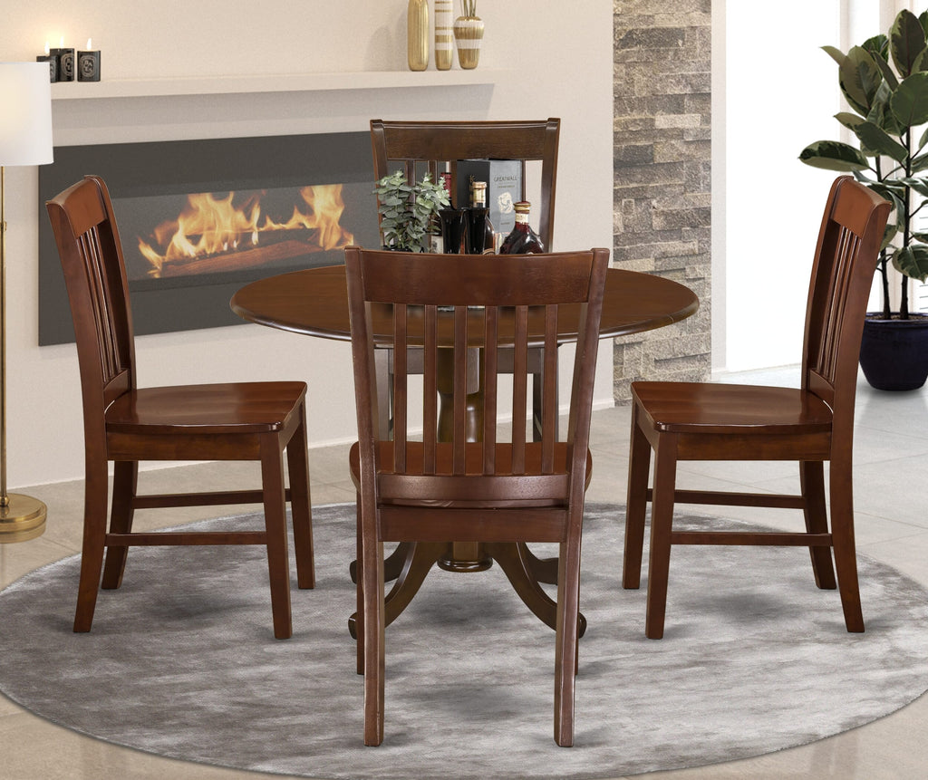 DLNO5-YET-4 Elegant 5-Piece Dining Set with Round Drop-Leaf Table and 4 Chairs, 42-Inch, Mahogany