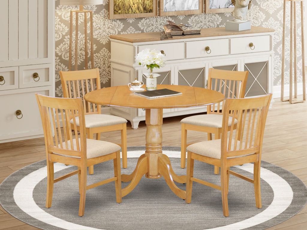 DLNO5-WGH-4 Exquisite Oak Dining Ensemble 5-Piece Round Table and Upholstered Chairs Set with Dropleaf