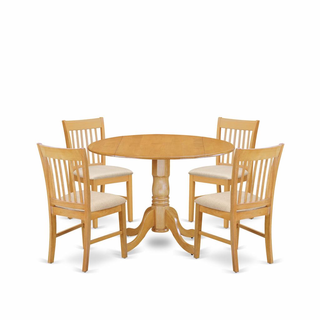 DLNO5-WGH-4 Exquisite Oak Dining Ensemble 5-Piece Round Table and Upholstered Chairs Set with Dropleaf