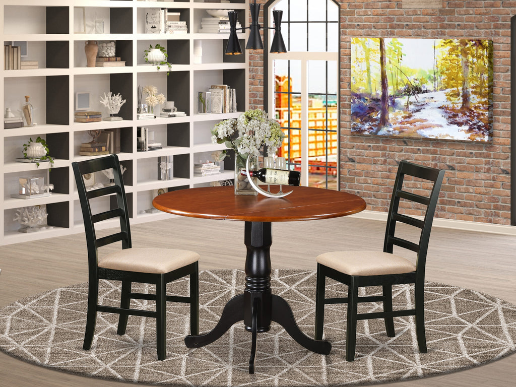 DLPF3-VP7-Z 3-Piece Dining Suite with Dropleaf Table & 2 Upholstered Chairs in Black & Cherry Finish