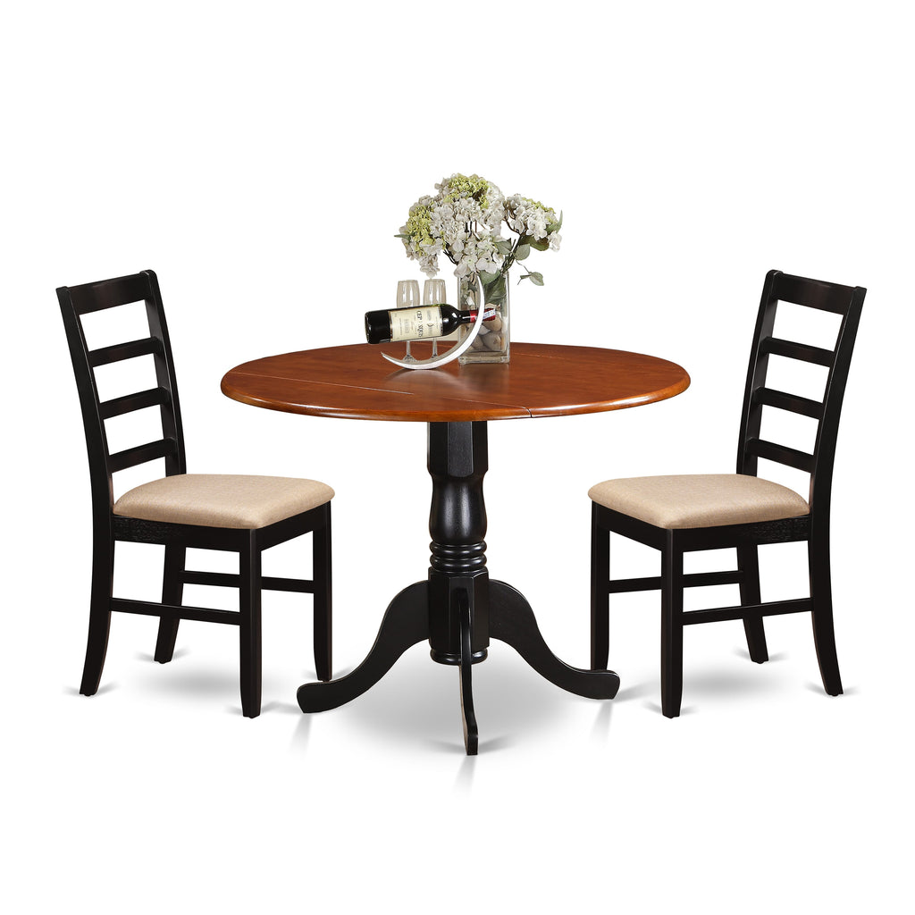 DLPF3-VP7-Z 3-Piece Dining Suite with Dropleaf Table & 2 Upholstered Chairs in Black & Cherry Finish