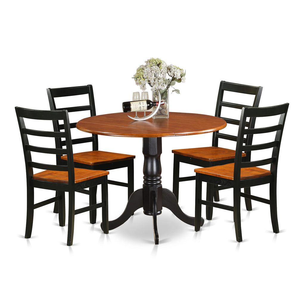DLPF5-SPR-2 5-Piece Dining Ensemble with Round Drop Leaf Table and Chair Set for 4, Black Cherry Finish