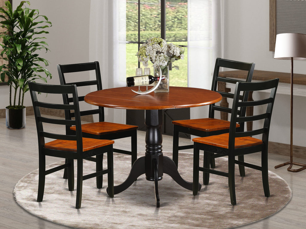 DLPF5-SPR-2 5-Piece Dining Ensemble with Round Drop Leaf Table and Chair Set for 4, Black Cherry Finish
