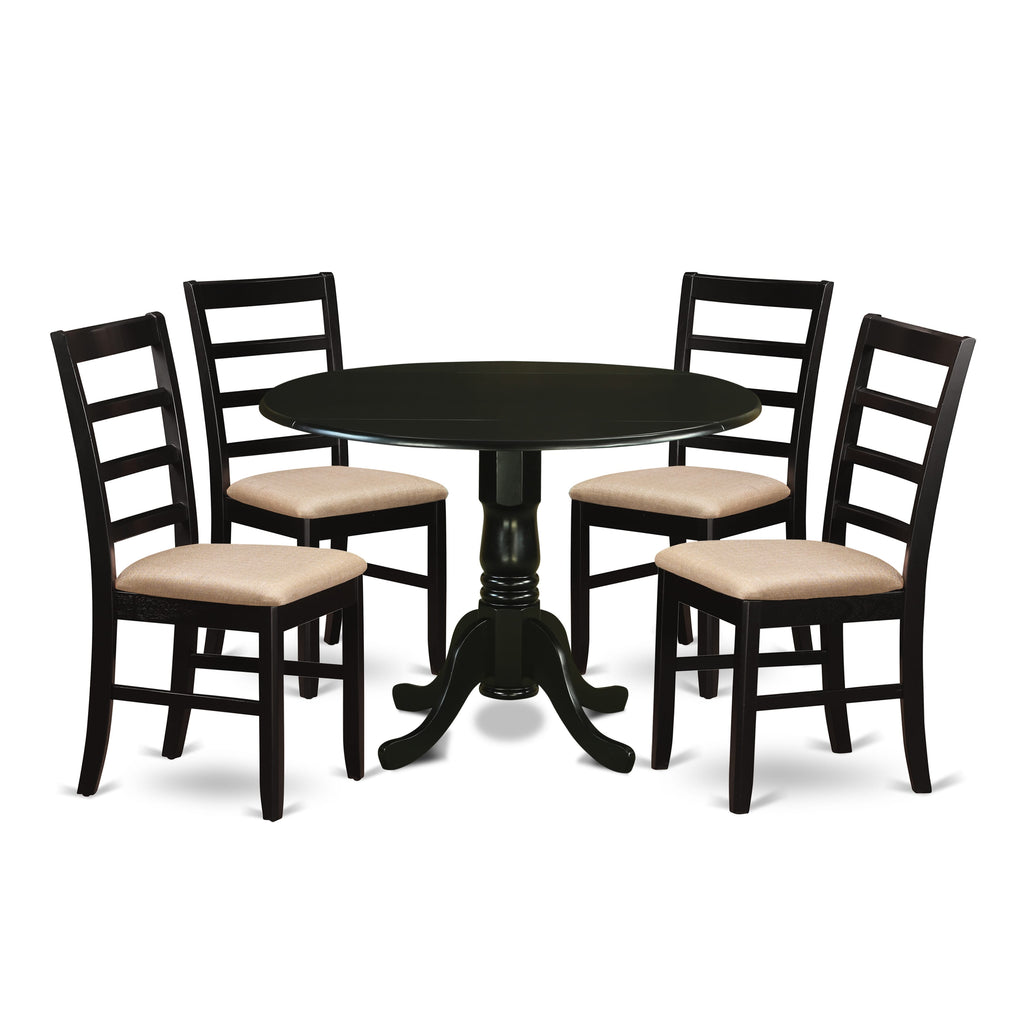 DLPF5-2AQ-9 Elegant 5-Piece Round Table and Linen Chairs Set with Dropleaf Feature, 42 Inch