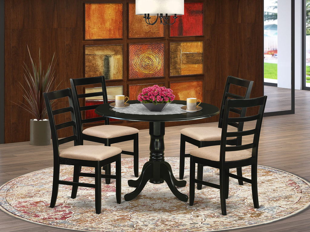 DLPF5-2AQ-9 Elegant 5-Piece Round Table and Linen Chairs Set with Dropleaf Feature, 42 Inch
