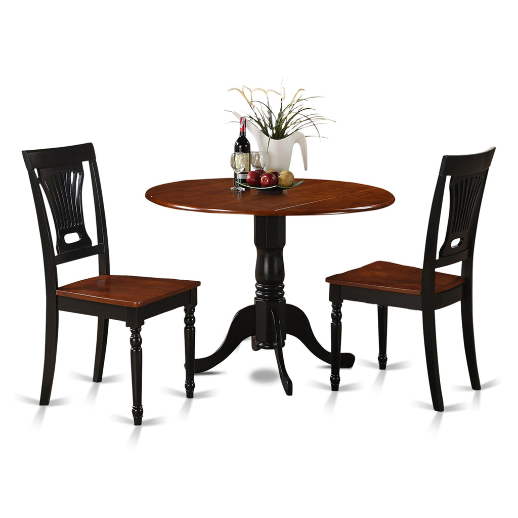 DLPL3-44W-7 3-Piece Set with Round Drop-leaf Table and 2 Chairs, Black & Cherry Palette, 42x42 in