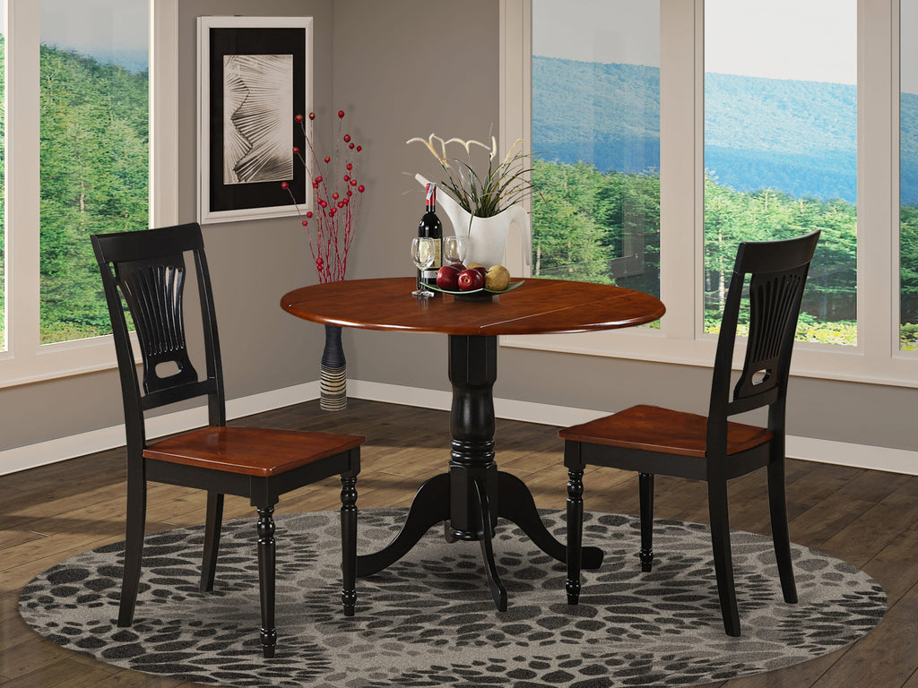 DLPL3-44W-7 3-Piece Set with Round Drop-leaf Table and 2 Chairs, Black & Cherry Palette, 42x42 in
