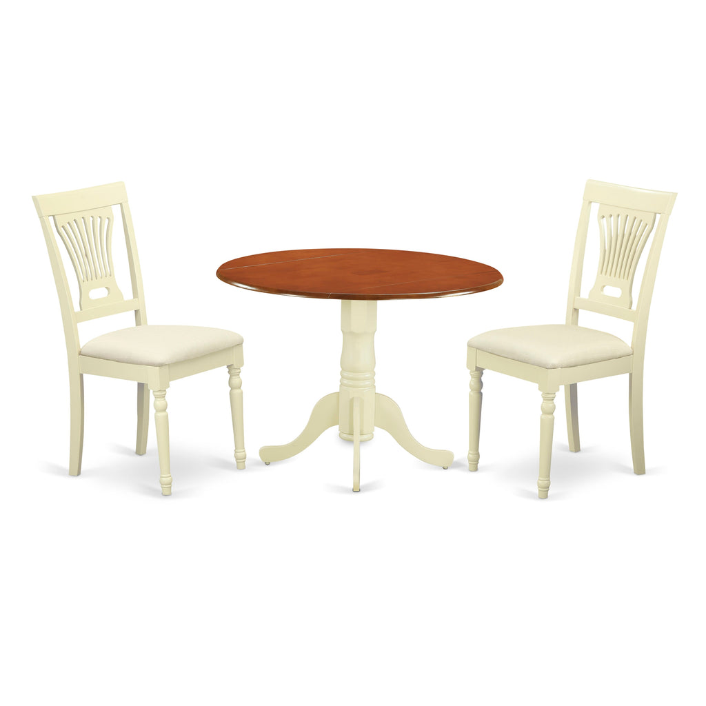 3-Piece Dining Ensemble with Round Dropleaf Table & Linen Chairs, DLPL3-UHN-9