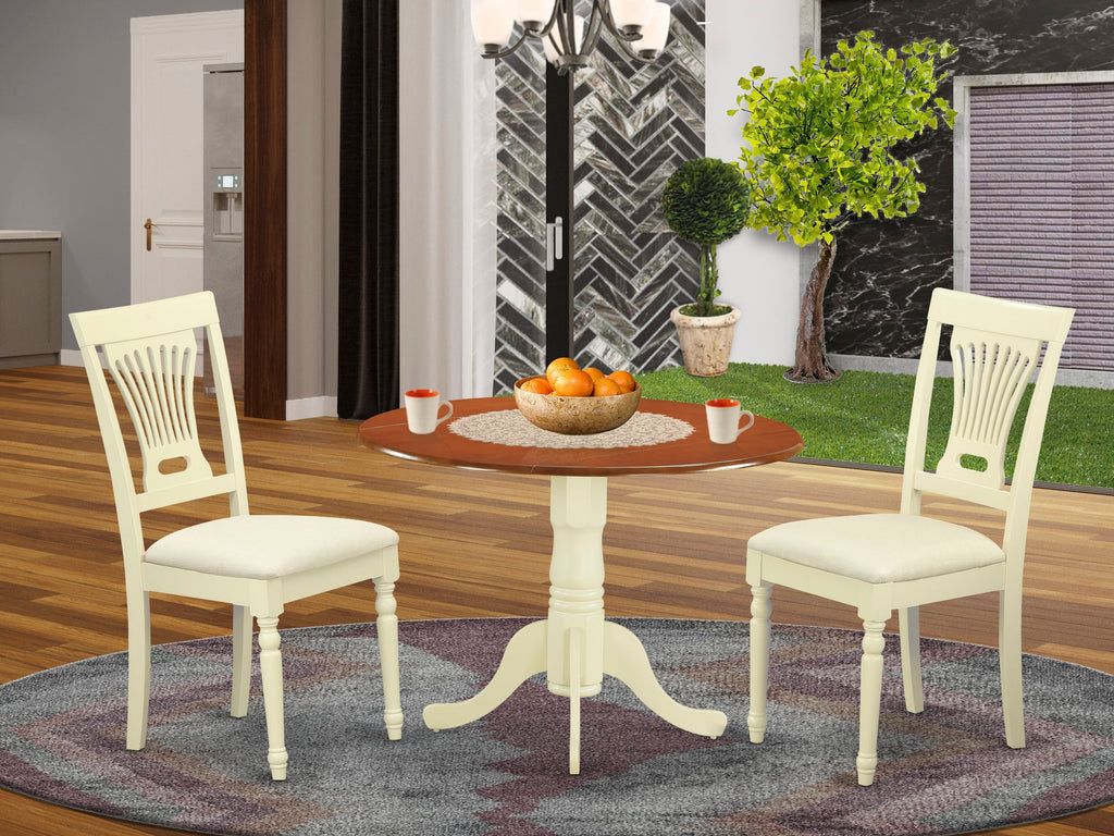 3-Piece Dining Ensemble with Round Dropleaf Table & Linen Chairs, DLPL3-UHN-9