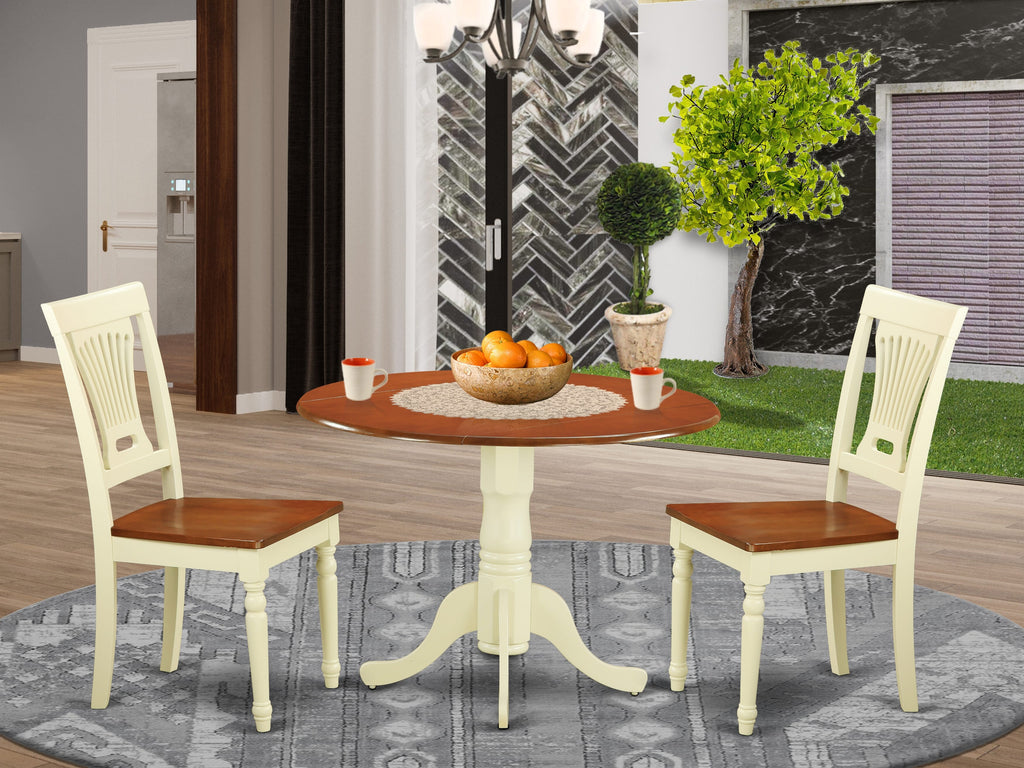 DLPL3-GR5-6 Chic 3-Piece Dining Ensemble with Dropleaf Table and Dual Chairs, 42 Buttermilk & Cherry