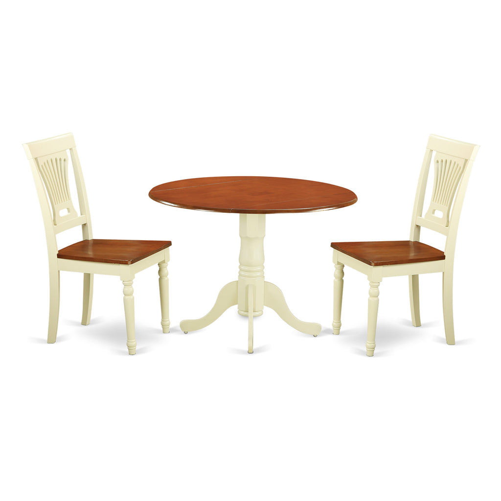 DLPL3-GR5-6 Chic 3-Piece Dining Ensemble with Dropleaf Table and Dual Chairs, 42 Buttermilk & Cherry