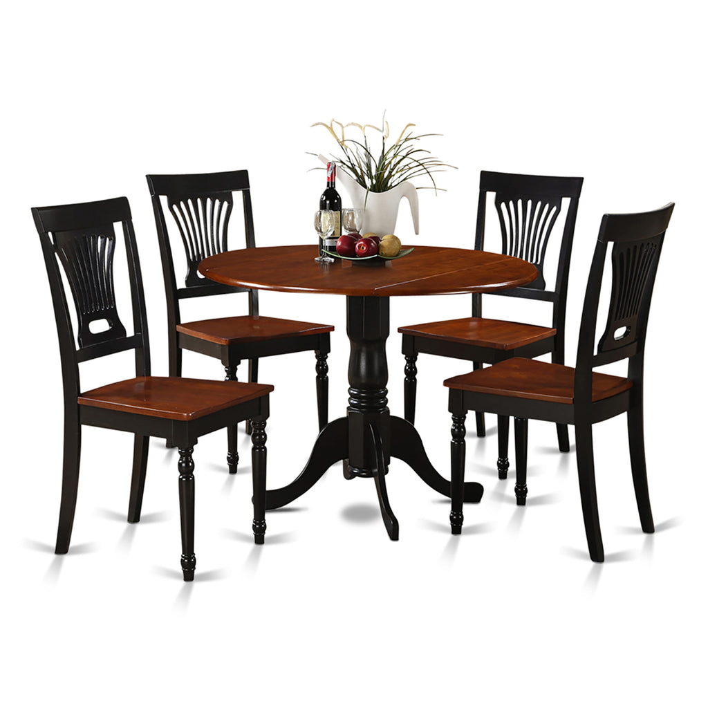 DLPL5-H3M-F Black & Cherry 5-Piece Dining Set Round Table with Dropleaf & 4 Chairs, 42x42