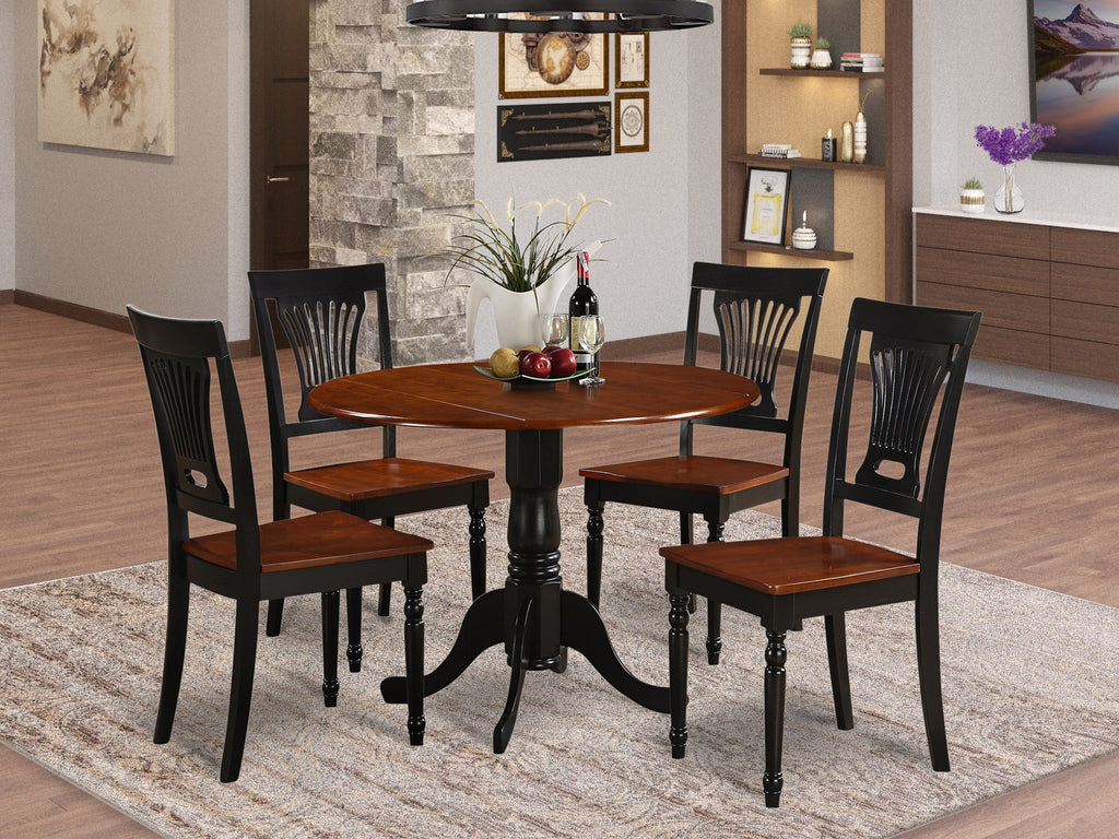 DLPL5-H3M-F Black & Cherry 5-Piece Dining Set Round Table with Dropleaf & 4 Chairs, 42x42