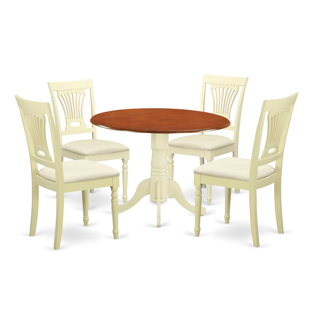 DLPL5-X63-I 5-Piece Round Dining Set with Dropleaf, Buttermilk & Cherry Finish, Includes 4 Chairs