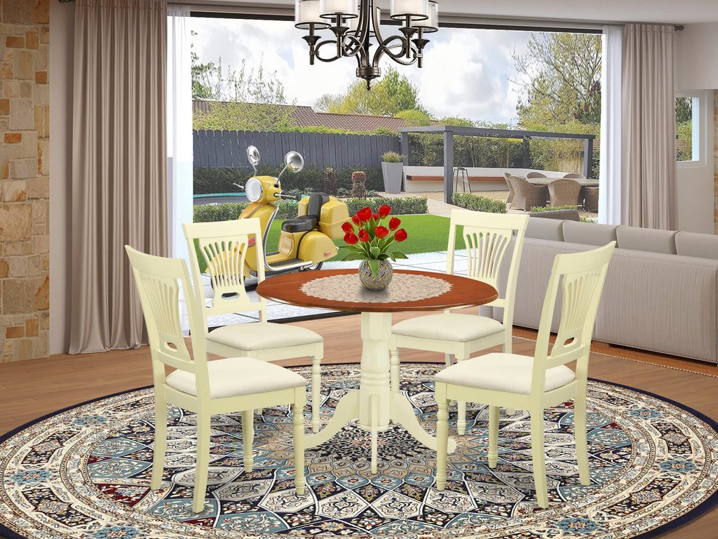 DLPL5-X63-I 5-Piece Round Dining Set with Dropleaf, Buttermilk & Cherry Finish, Includes 4 Chairs
