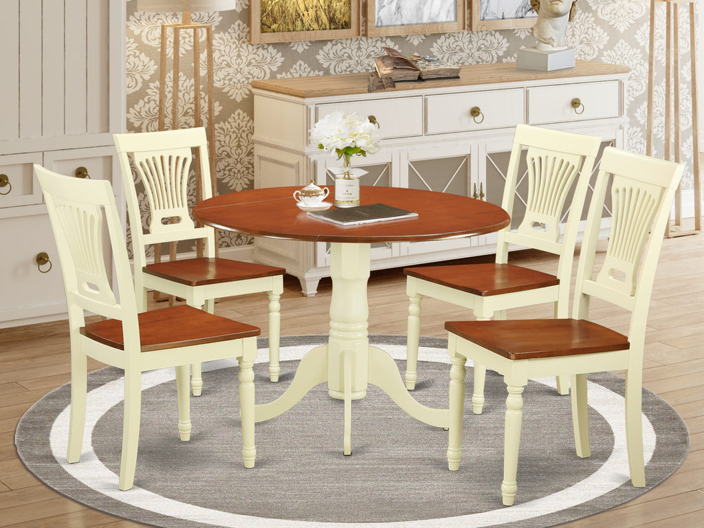 DLPL5-QVV-O 5-Piece Dining Set with Dropleaf Round Table and Four Seats – Buttermilk & Cherry Combination