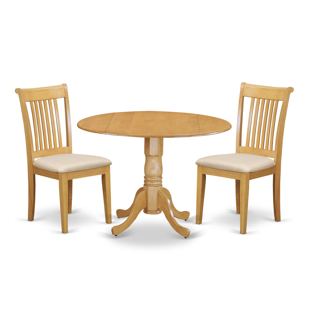 Dining Set DLPO3-KKN-H with a Stylish Circular Table and Comfy Linen Chairs, Oak Finish 3-Piece