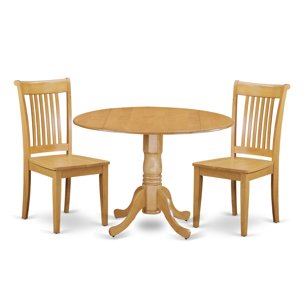 DLPO3-V4H-J 3-Piece Set with Round Dropleaf Table & Pair of Oak Dining Chairs, 42'' by 42''