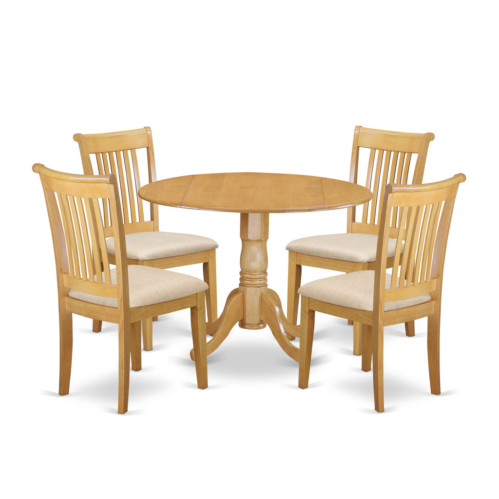 DLPO5-D23-3 5 Piece Dining Set with Foldable Top Table and Upholstered Seats, Oak Finish, for Four