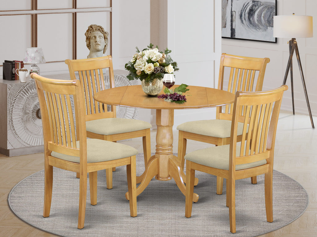 DLPO5-D23-3 5 Piece Dining Set with Foldable Top Table and Upholstered Seats, Oak Finish, for Four