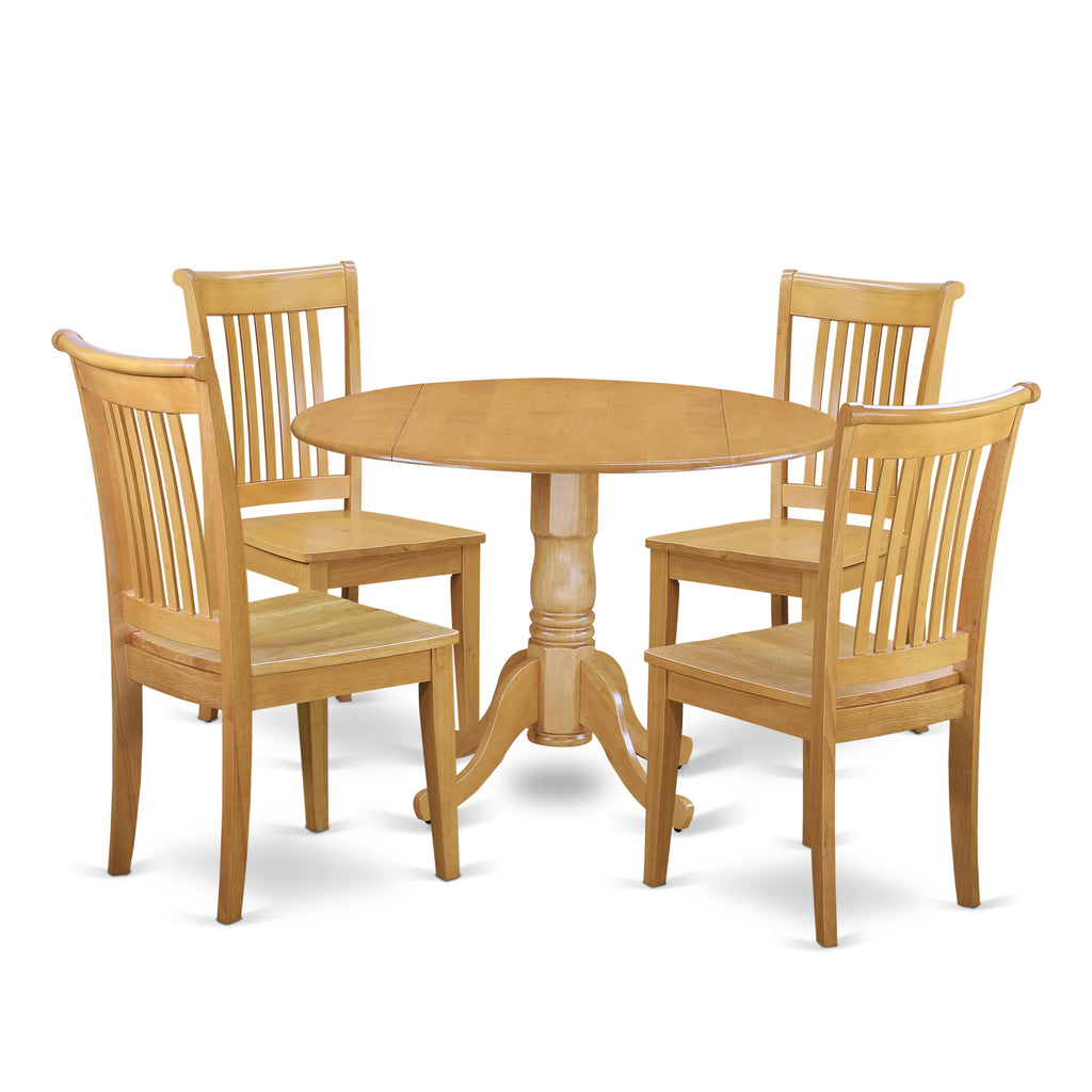 DLPO5-166-O 5-Piece Dining Ensemble Round Drop-leaf Table and Seating Set, Oak Charm
