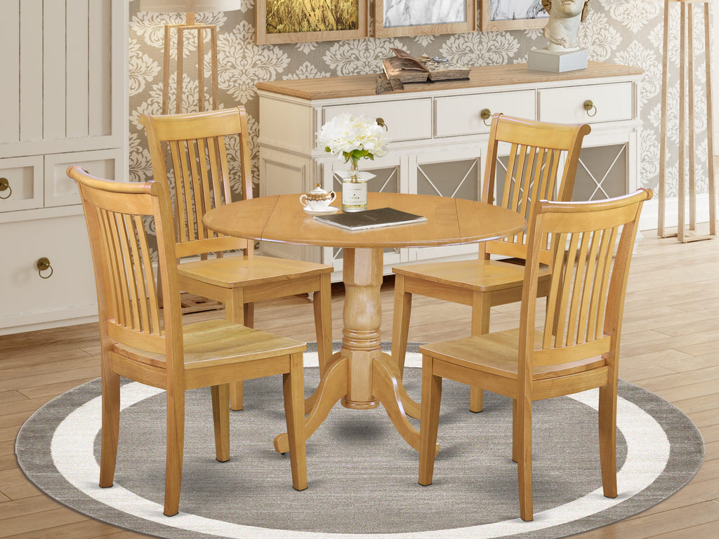 DLPO5-166-O 5-Piece Dining Ensemble Round Drop-leaf Table and Seating Set, Oak Charm