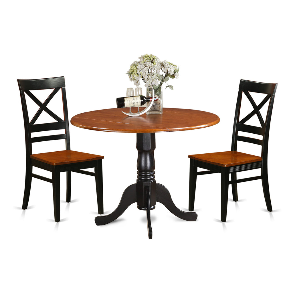 Discover DLQU3-4JY-5 3-Piece Set with Round Dropleaf Table & 2 Chairs, 42 Black & Cherry Wood Delight