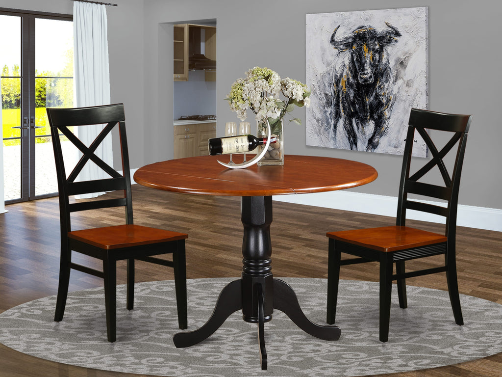 Discover DLQU3-4JY-5 3-Piece Set with Round Dropleaf Table & 2 Chairs, 42 Black & Cherry Wood Delight