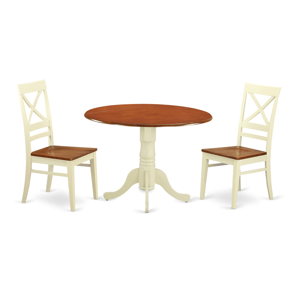 DLQU3-WG4-B Comfy 3-Piece Dining Set with Circular Drop-Leaf Table and Classic Chairs, 42x42 Two-Tone Combination