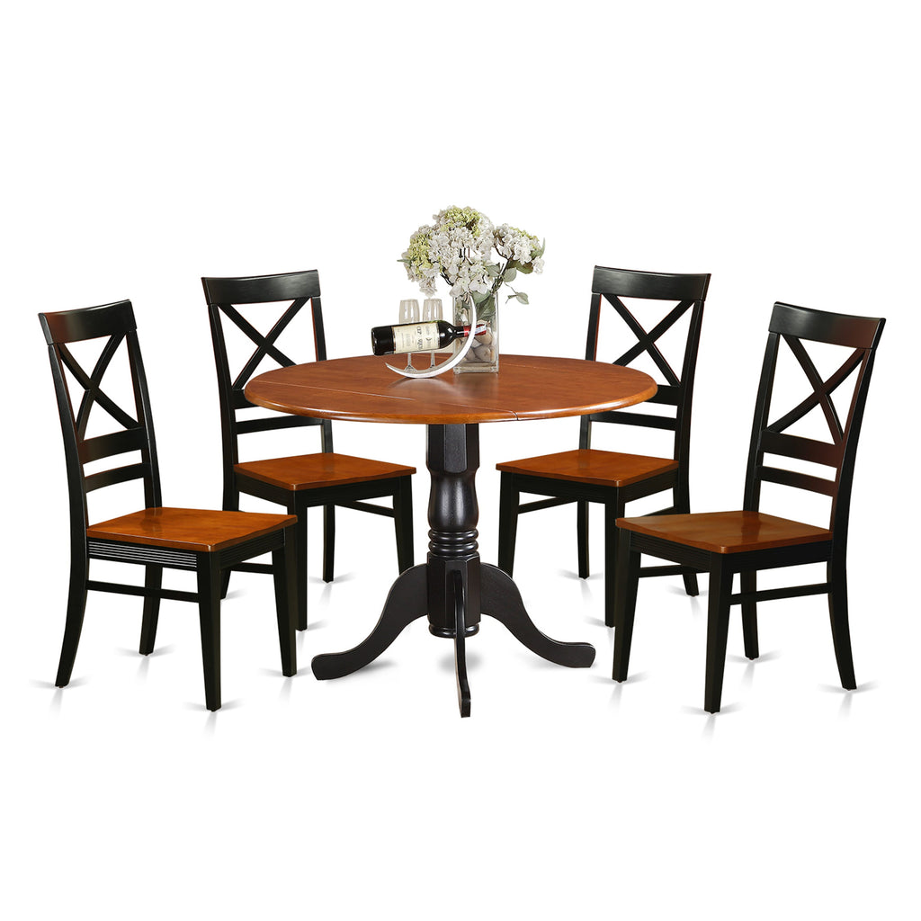DLQU5-8SJ-3 42x42 Inch Dining Set with Circular Dropleaf Table and Four Chairs in Stylish Black & Cherry