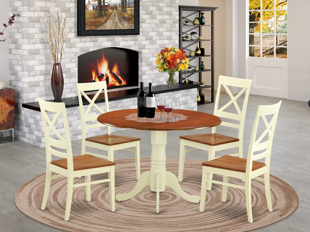 DLQU5-L6U-5 5-Piece Set with Dropleaf Table & 4 Chairs in Buttermilk & Cherry Finish for Dining