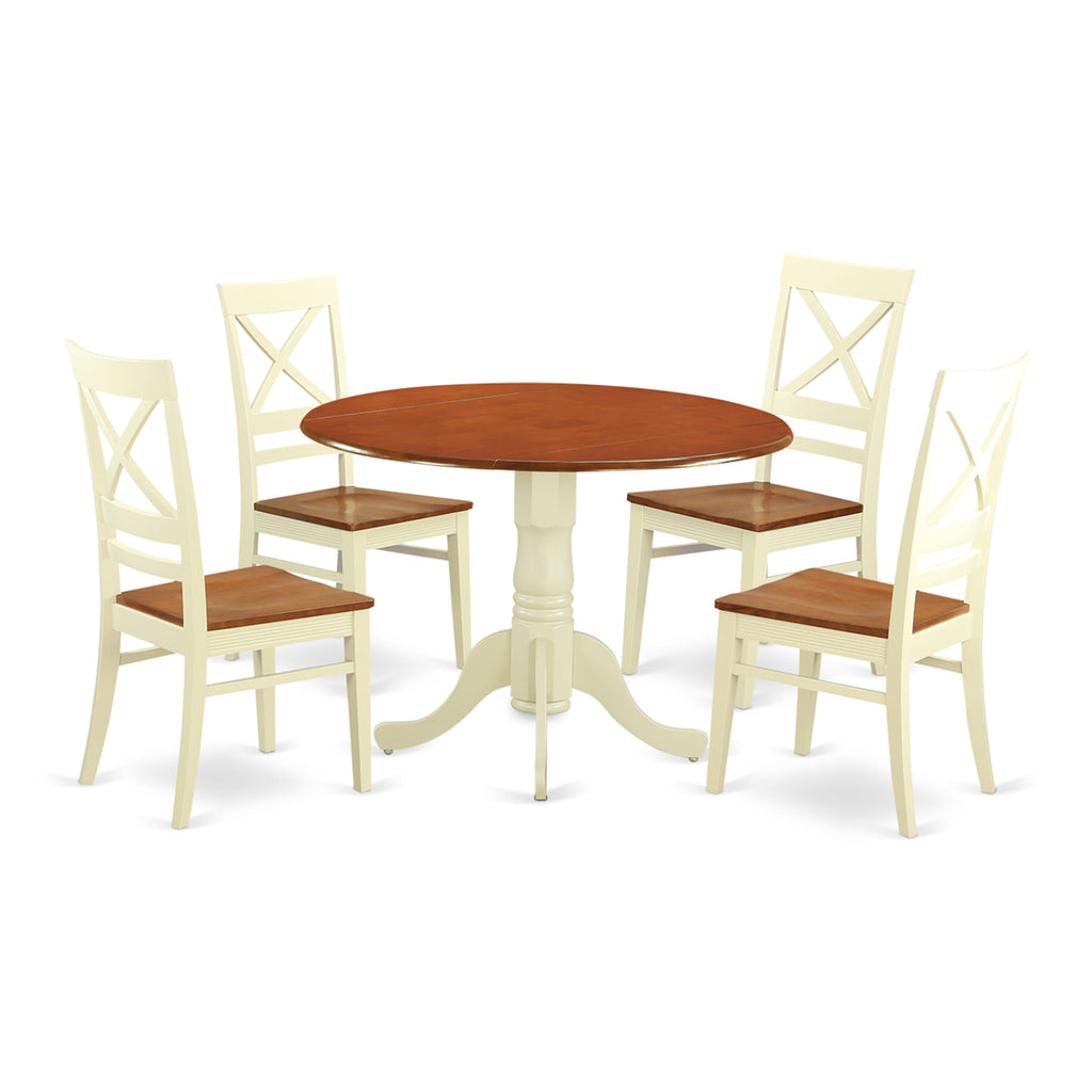 DLQU5-L6U-5 5-Piece Set with Dropleaf Table & 4 Chairs in Buttermilk & Cherry Finish for Dining