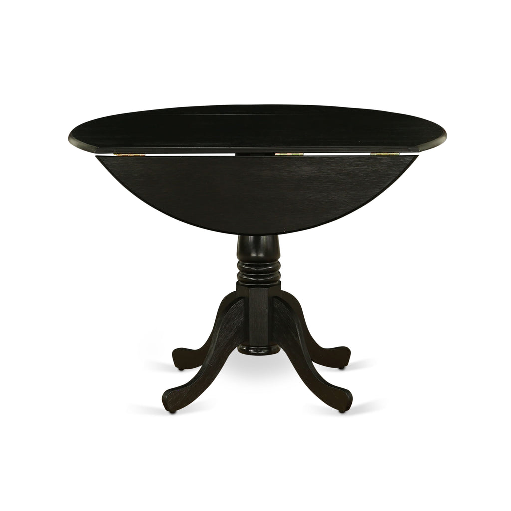 5-Piece Dining Set DLLA5-PT4-MF with Round Dropleaf Table & 4 Sable Fabric Chairs, 42-inch, Wirebrushed Black