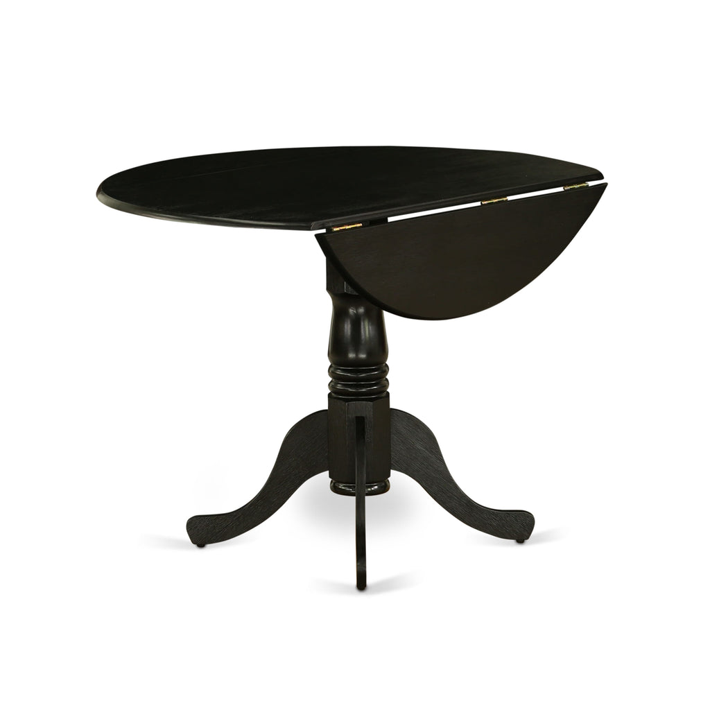 5-Piece Dining Set DLLA5-PT4-MF with Round Dropleaf Table & 4 Sable Fabric Chairs, 42-inch, Wirebrushed Black