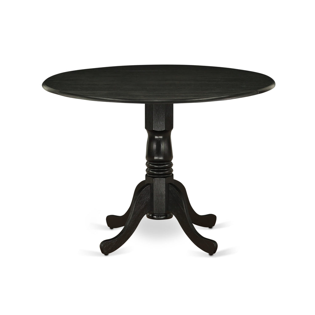 5-Piece Dining Set DLLA5-PT4-MF with Round Dropleaf Table & 4 Sable Fabric Chairs, 42-inch, Wirebrushed Black