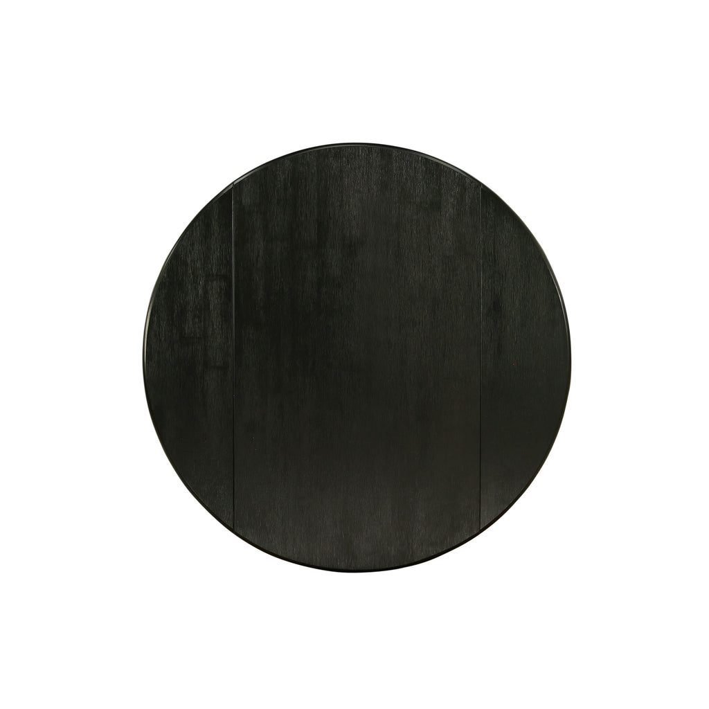 DLFL3-6Y5-VZ Compact Dining Ensemble Round Table with Dropleaf & Two Blue Upholstered Chairs, Wirebrushed Black, 42