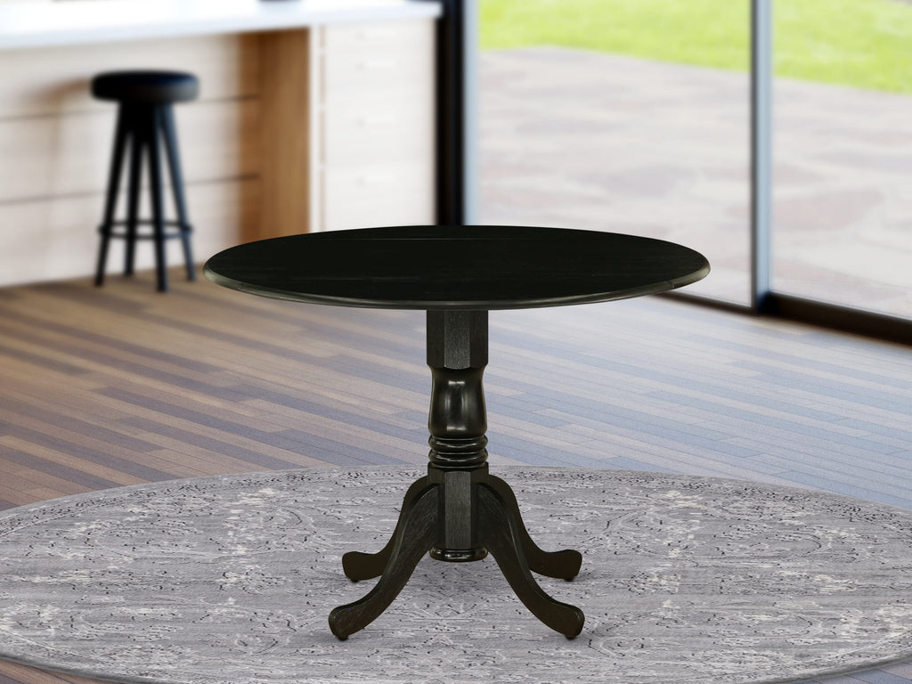 DLT-AO2-OG Stylish Dropleaf Pedestal Table with Round 42-Inch Wooden Top in Wirebrushed Black
