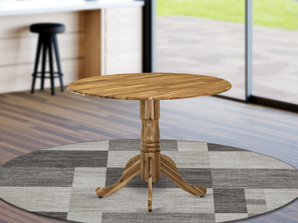 DLT-AUH-7Y Contemporary Round Drop-leaf Dining Table with Pedestal Base, 42x42 Inch, Natural Finish