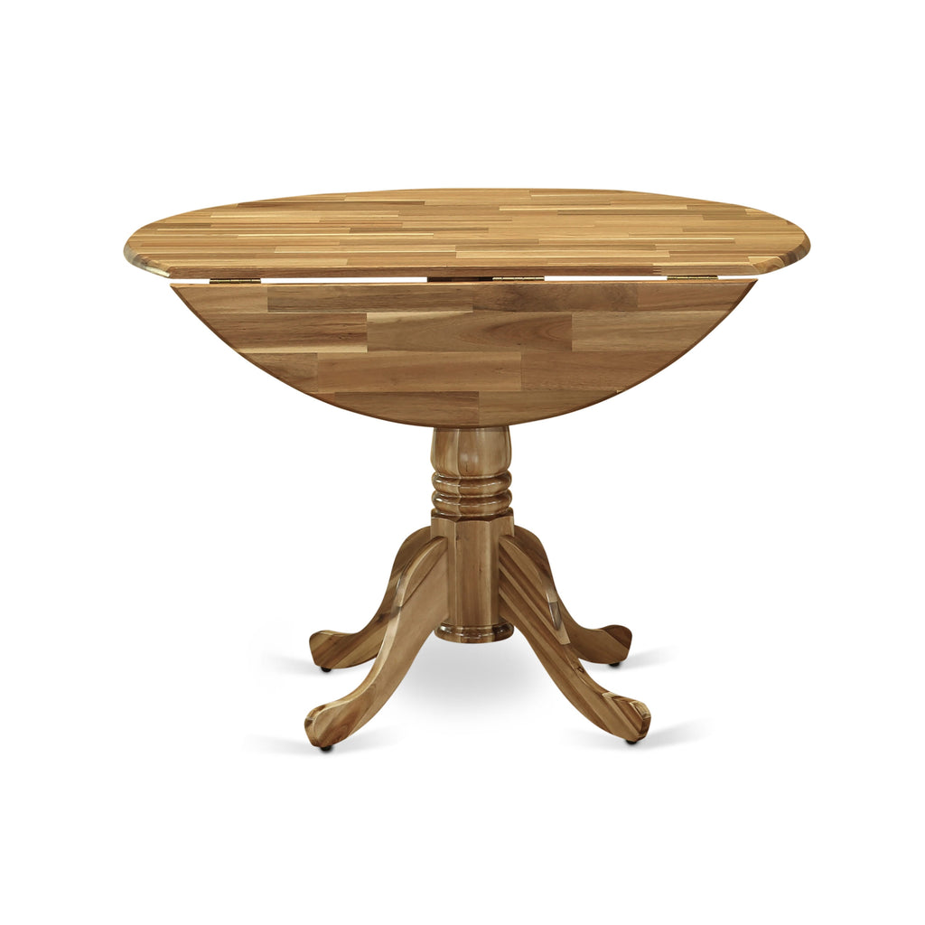 DLLA5-NM2-X5 ☼ 5-Piece Dining Set Round Dropleaf Table & 4 Grey Parson Chairs, Natural Charm