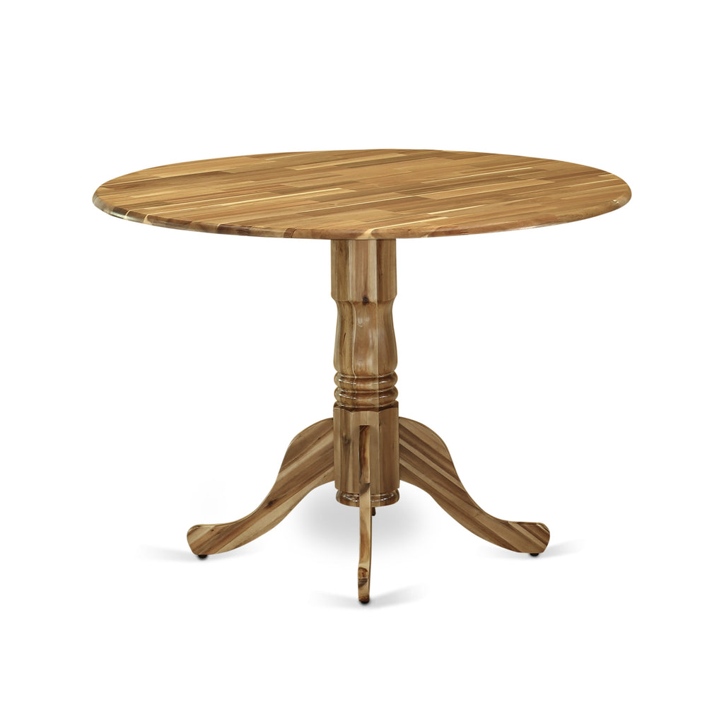 Explore DLFL5-CS9-UE 5-Piece Dining Set with Round Dropleaf Table & 4 Linen Fabric Chairs, Light Tan Upholstery, 42