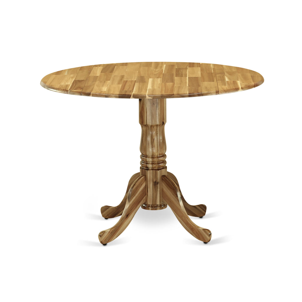 Explore DLFL5-CS9-UE 5-Piece Dining Set with Round Dropleaf Table & 4 Linen Fabric Chairs, Light Tan Upholstery, 42