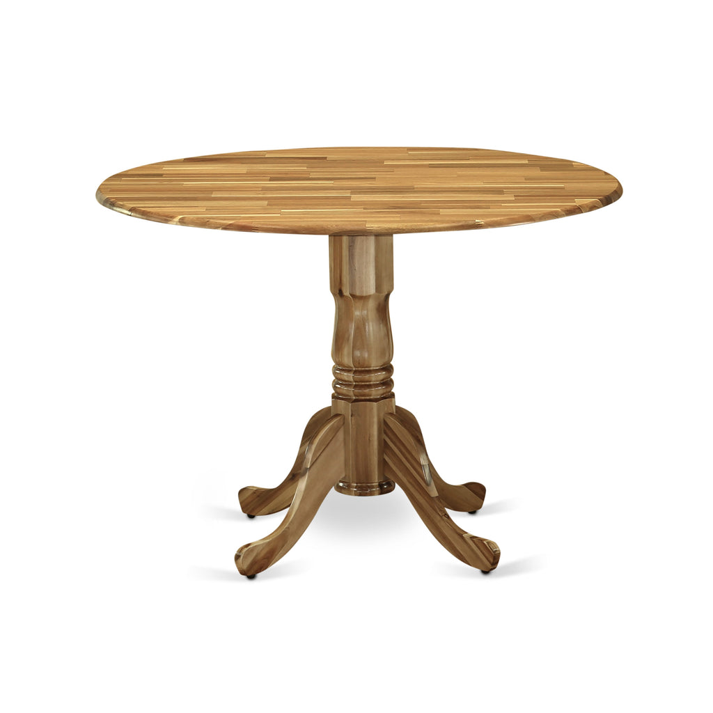 Explore DLFL5-CS9-UE 5-Piece Dining Set with Round Dropleaf Table & 4 Linen Fabric Chairs, Light Tan Upholstery, 42