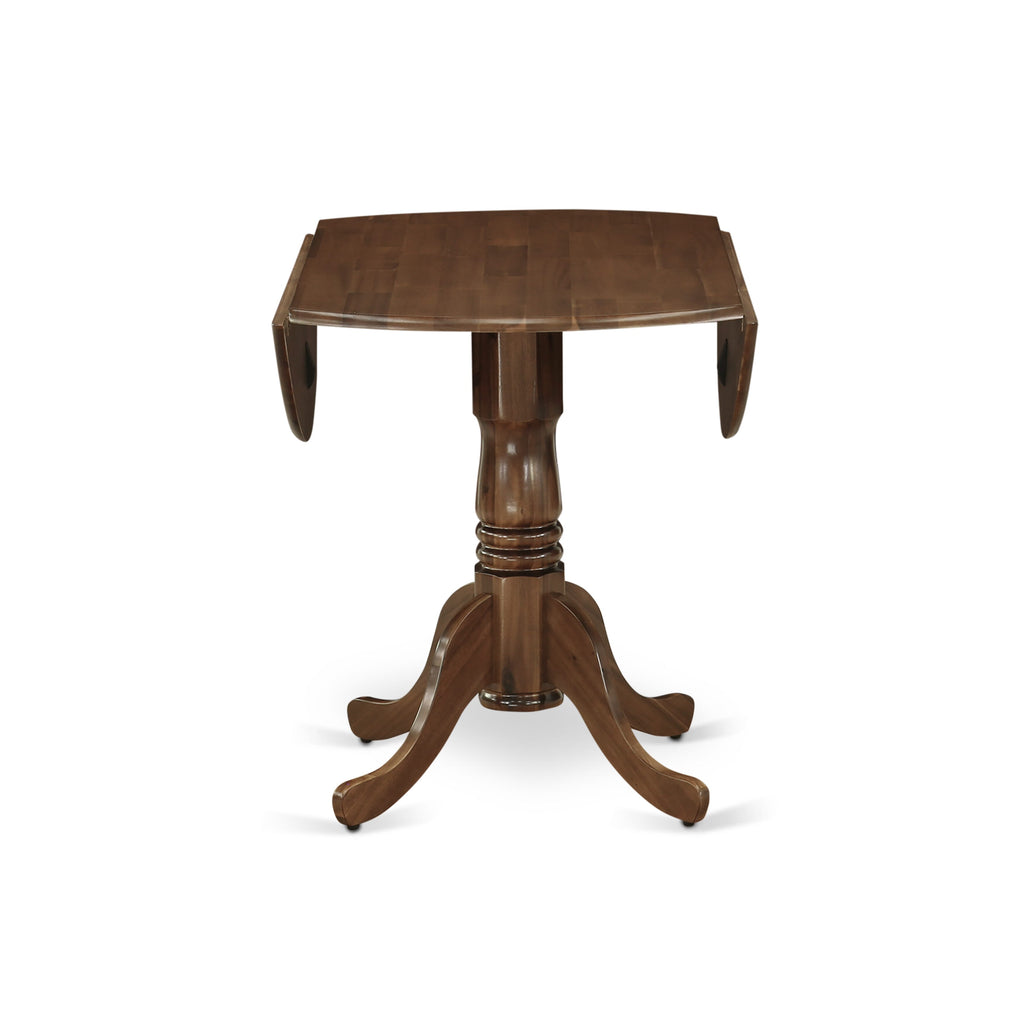 DLT-AC9-V9 Round Solid Wood Dining Table with Dropleaf & Pedestal Base, 42x42'' Walnut Finish
