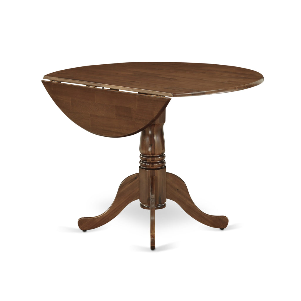 DLT-AC9-V9 Round Solid Wood Dining Table with Dropleaf & Pedestal Base, 42x42'' Walnut Finish