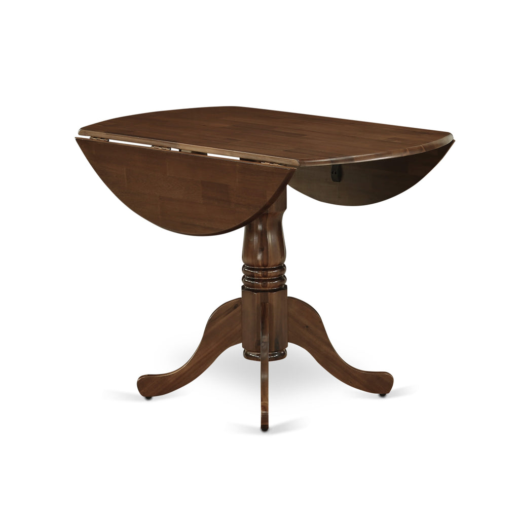 DLT-AC9-V9 Round Solid Wood Dining Table with Dropleaf & Pedestal Base, 42x42'' Walnut Finish