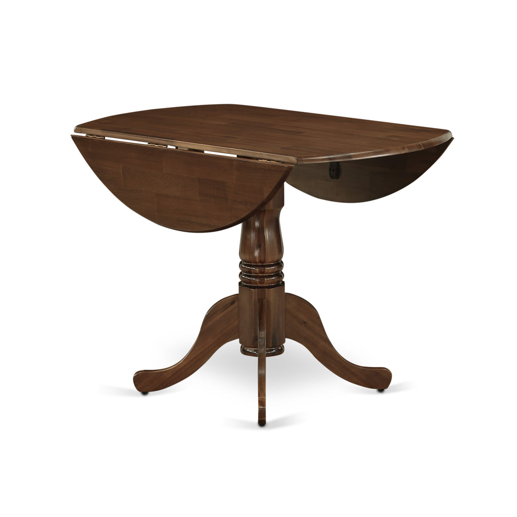 DLT-AC9-V9 Round Solid Wood Dining Table with Dropleaf & Pedestal Base, 42x42'' Walnut Finish